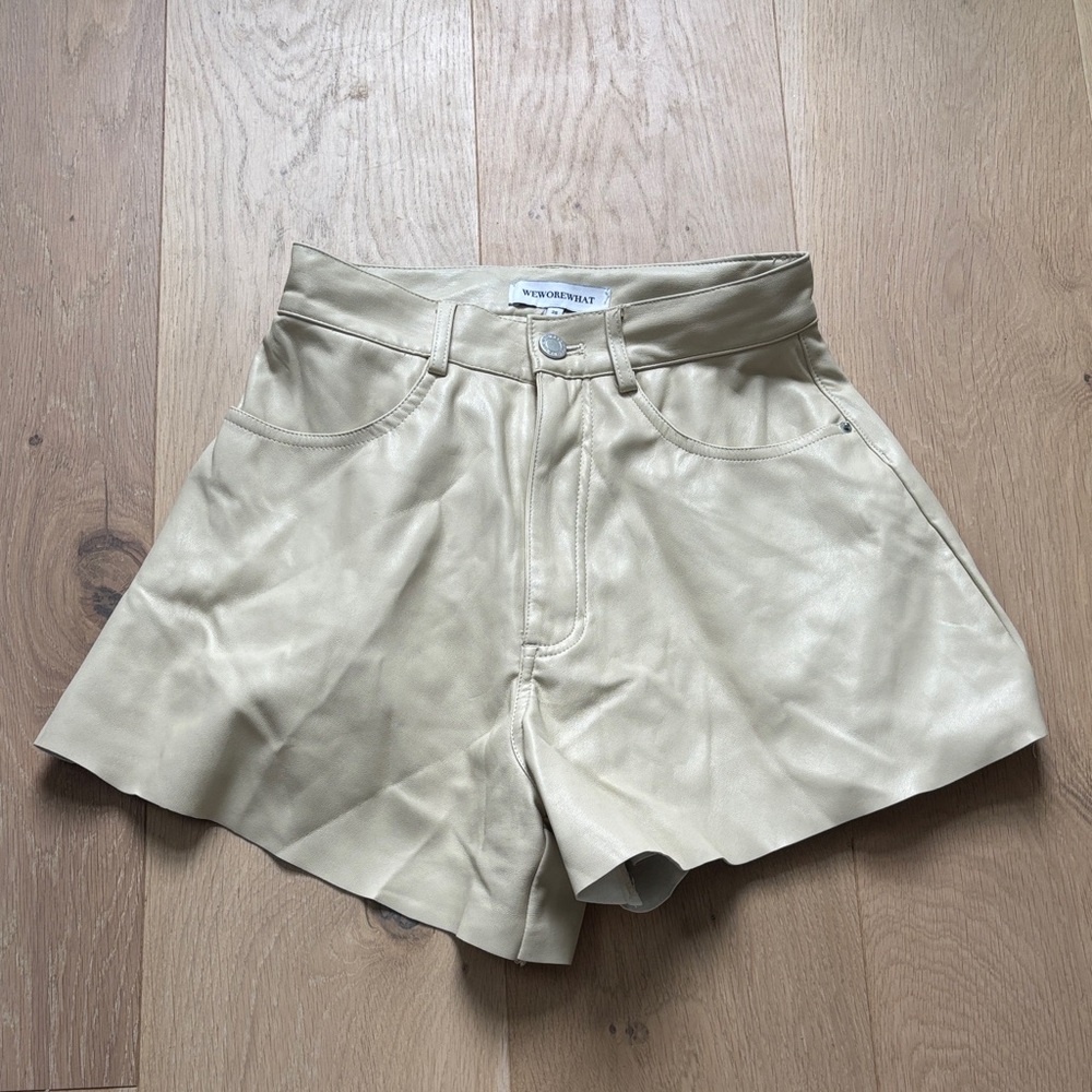 WeWoreWhat High Waist Cream Leather Shorts
